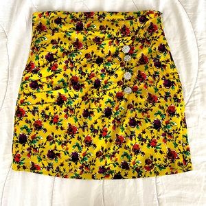 Zara yellow floral ruched mini skirt M